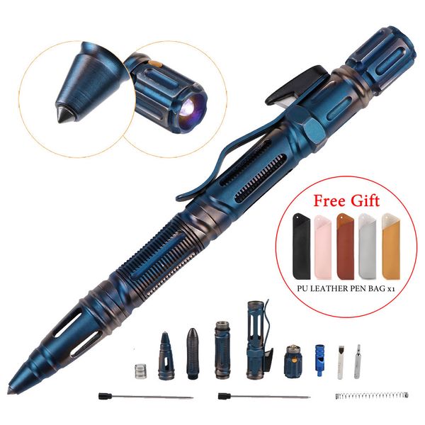 Ballpoint Pens 7-в-1 Outdoor EDC Многофункциональная самооборона тактическая ручка с экстренным светодиодным световым свистком.