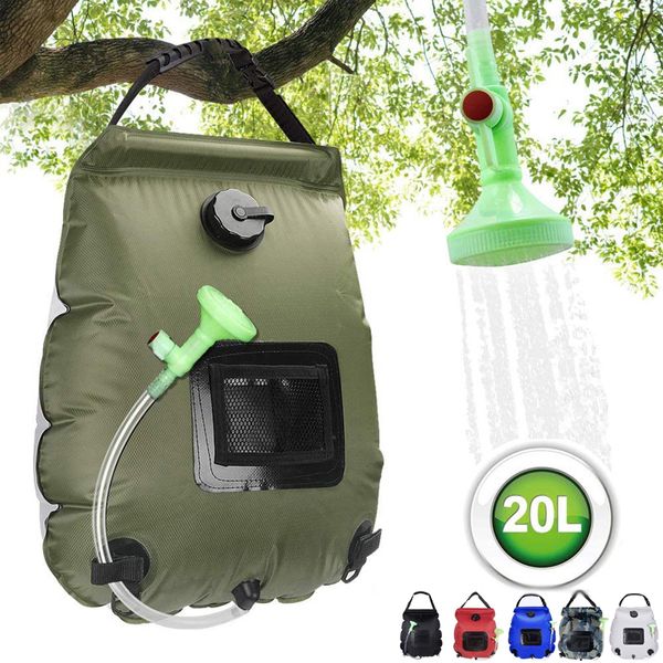 Sırt çantası paketleri su torbaları 20l açık kamp yürüyüş güneş duş torbası ısıtma tırmanma hidrasyon hortumu değiştirilebilir kafa 230726
