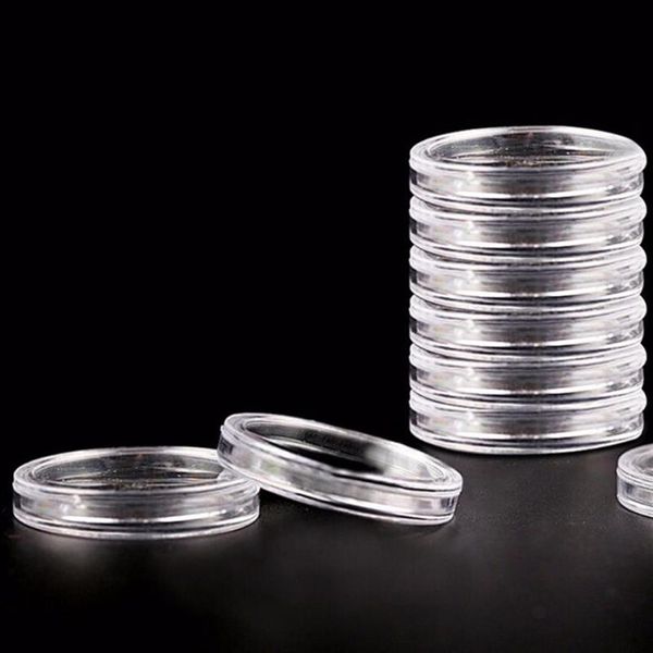 10Pcs Contenitori per scatole di monete in plastica Contenitori per la conservazione della casa 40mm Portamonete leggero con scatola rotonda trasparente253a