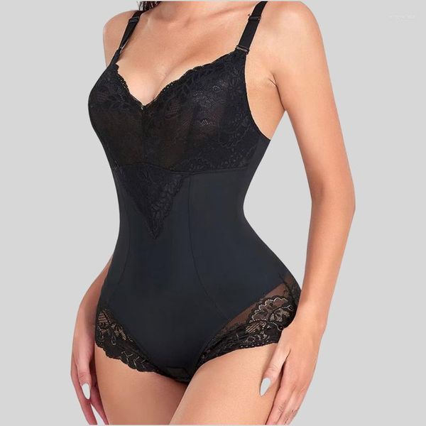 Damen-Shaper, Spitze, V-Ausschnitt, Spaghettiträger, Bodys, mit Schnappverschluss, offener Schritt, leicht kontrollierender Body, Anzug, sexy Overall, tägliches Tragen von Unterwäsche