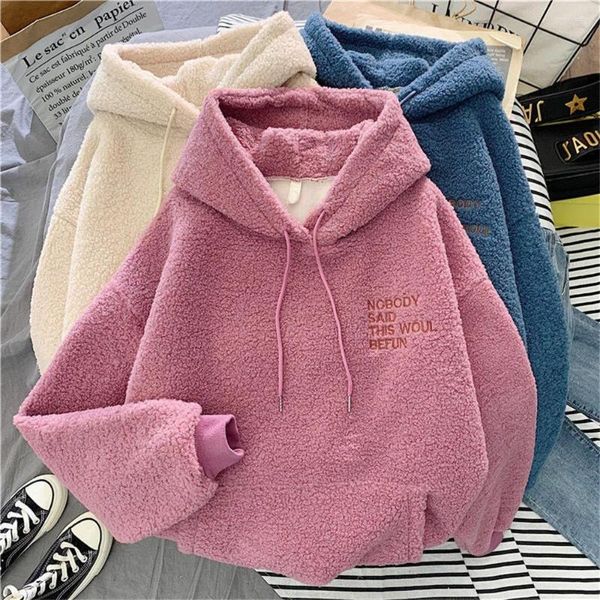 Frauen Hoodies 2023 Herbst Winter Plus Samt Dicken Lamm Sweatshirt Kawaii Trendy Koreanische Student Lose Mantel Kopf