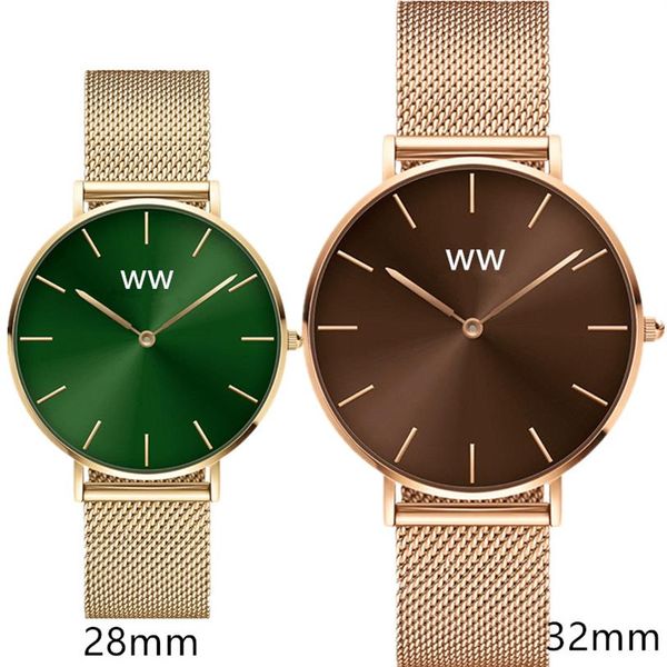Зеленая чистая нержавеющая сталь WW 3A 11 DW Ladies смотрит на наручные часы Superior Rose Gold Модные японские движения Quartz Watch Montr283q