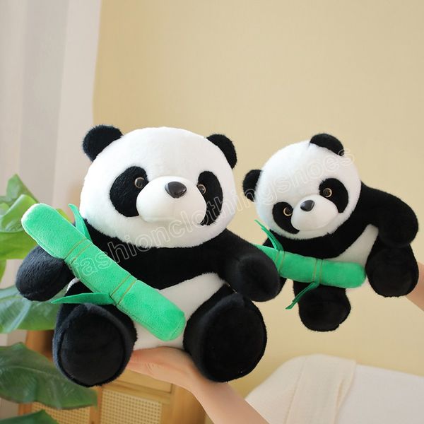 25/30cm Panda Fofo Com Folhas De Bambu Brinquedos De Pelúcia Desenhos Animados Macios Boneca de Pelúcia Bebê Clássico Presentes de Aniversário para Crianças