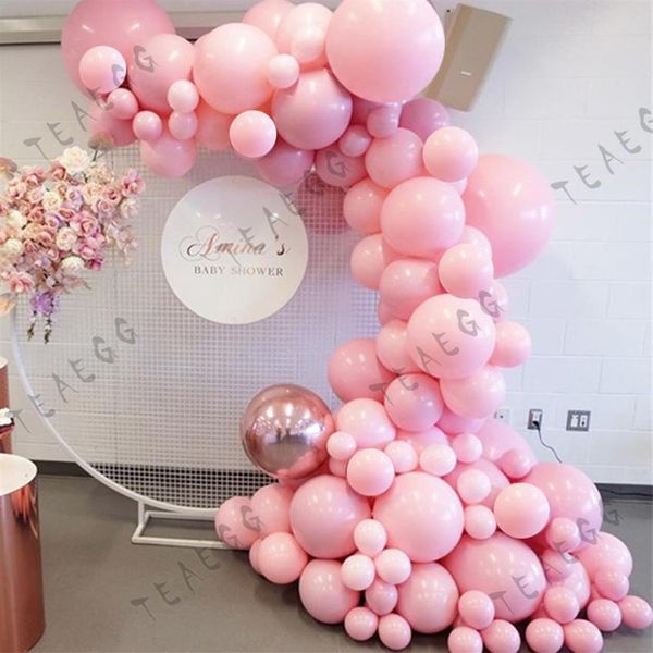 120 pçs Pastel Macaron Rosa Ouro Balão Decoração Cenário Rosa Ouro 4D Foil Balões Guirlanda Arco Kit Para Festa De Casamento Globo T20229n