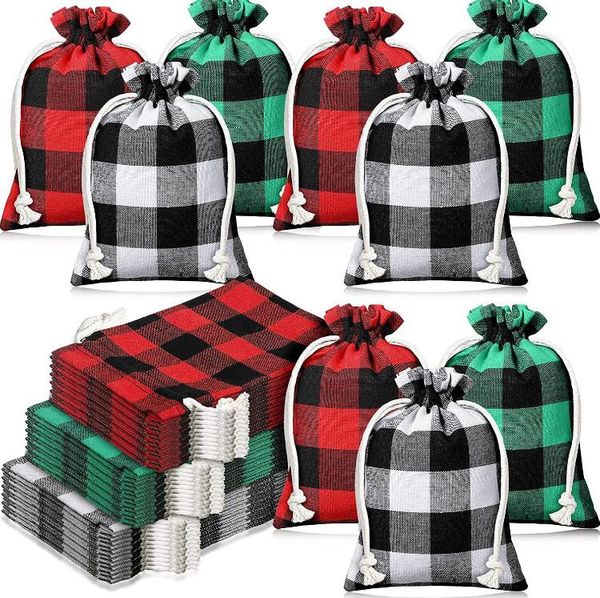 Noel Buffalo Ekose Drawstring Mini Bag Partisi Azizler Rustik Pamuklu Noel Ekose Mevcut Sarma Çoraplar Yeşil Kırmızı Siyah SN6240