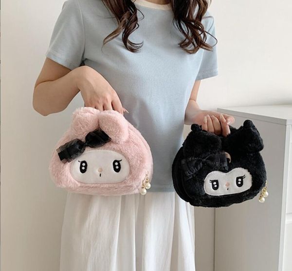 2 colori ragazze kawaii cosmetici borsa con cerniera ragazza nera Kuromi rosa melodia accessori principessa casual borse grande capacità