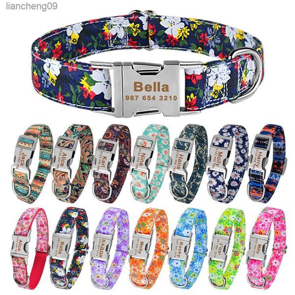 Verstellbares Nylon-Hundehalsband mit Gravur, personalisierter Name, Hundehalsband, Blume, individuelles Hundehalsband, Unisex, kleiner großer Hund, Produktanhänger L230620