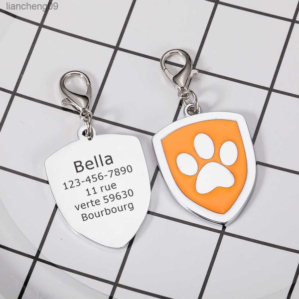 Targhetta per cani personalizzata Accessori per collare per cani da compagnia incisi Targhetta identificativa personalizzata per cuccioli di gatto Targhette per zampa in acciaio inossidabile Ciondolo anti-smarrimento L230620