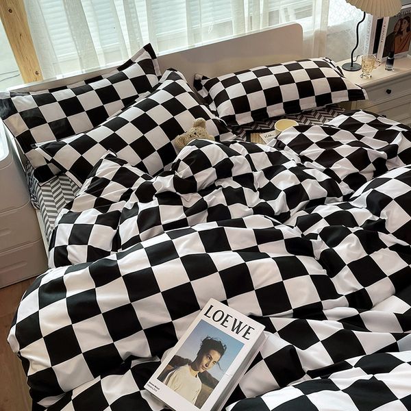 Наборы постельных принадлежностей Черный белый шахматный доска наборы без начинки модные розовые голубые двойные двойные одеяло