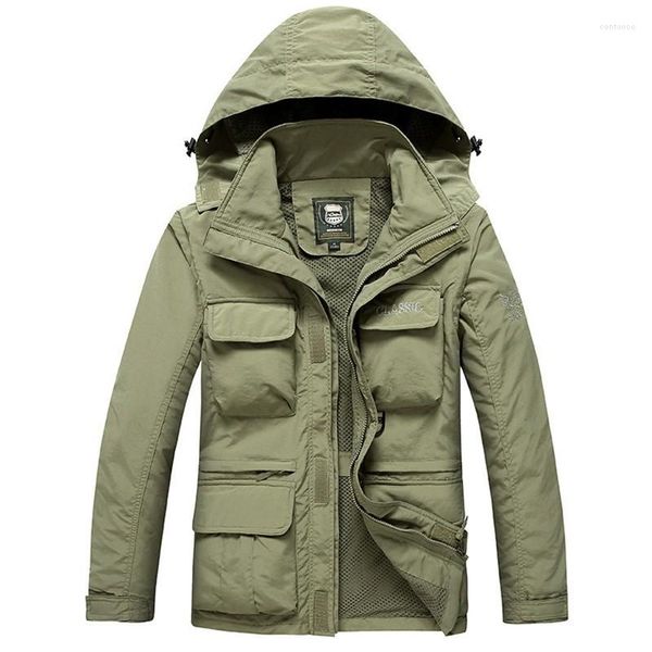 Giacche da caccia Primavera Autunno Outdoor Giacca impermeabile con maniche staccabili Uomo Arrampicata Equitazione Sport Cappotto militare sottile traspirante antivento