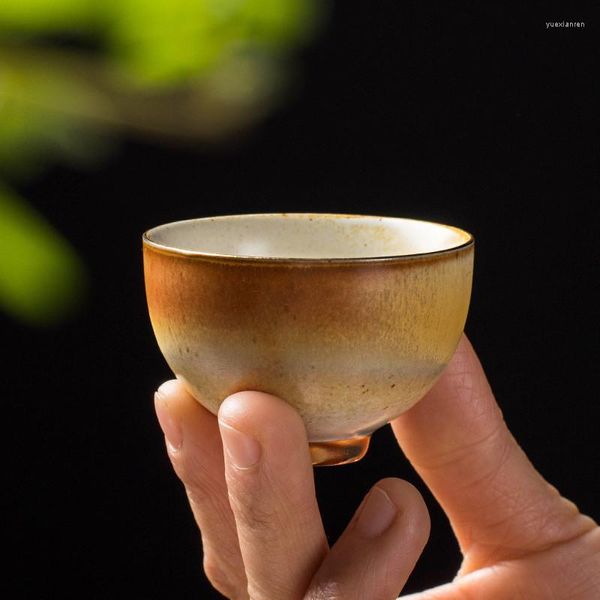 Tassen Untertassen Japanische grobe Keramik Ofenwechsel Teetasse Keramik Home Wasserbecher Kreative handgemachte Meister-Teetasse Büro-Trinkgeschirr