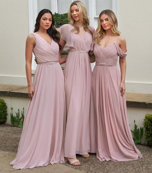 Vestido de dama de honra rosa estilo misto 2023 elegante boho dama de honra vestidos uma linha chiffon vestido de festa de casamento para convidados para festa à noite vestido formal elegante