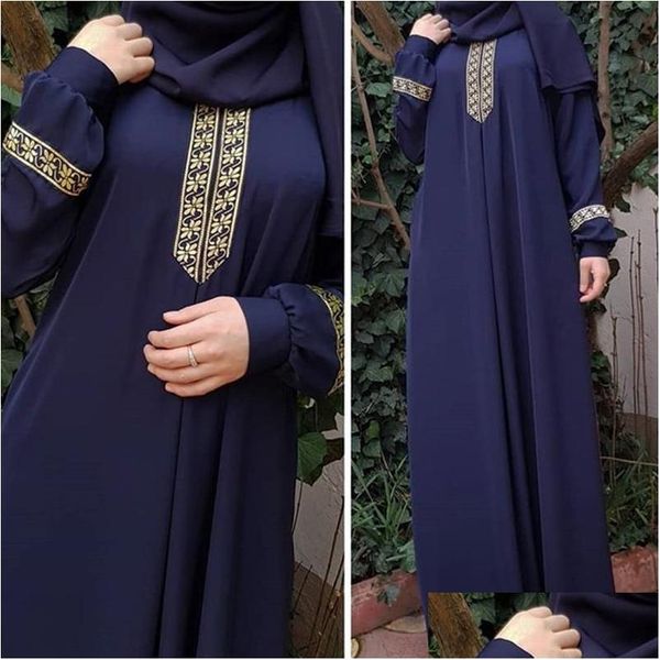 Abbigliamento etnico Donna Taglie forti Stampa Abaya Jilbab Musulmano Maxi Dres Casual Caftano Abito lungo Caftano islamico Marocain Turchia Drop Deliv Dhfcj