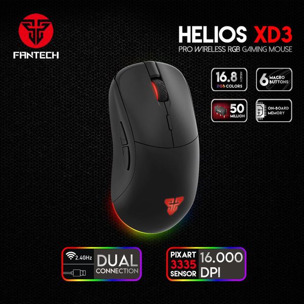 COMBOS FANTECH XD3 Mouse da gioco professionale 2.4G Mouse Wireless Pixart 3335 Ergonomic 16000DPI RGB 6 Topi pulsanti RO per giocatori di PC