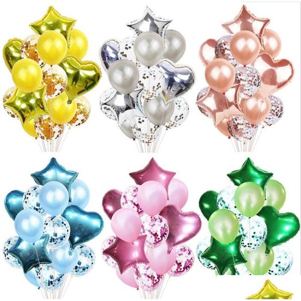 Decorazioni natalizie New Festive 14Pcs Mti Confetti Balloon Happy Birthday Party Balloons Rose Gold Helium Ballons Boy Girl Baby Show Dh02W