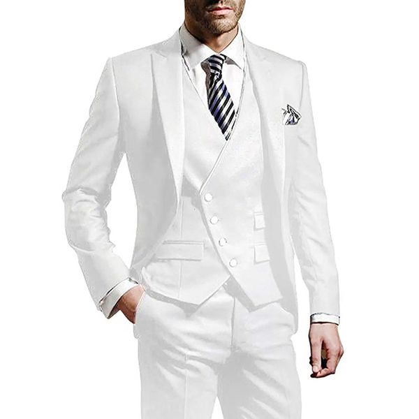 Мужские костюмы Blazers White Men Свадебное жених носить гороховый лацэк -смокинг для бизнес -вечеринки 3 куски