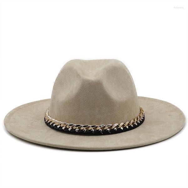 Beralar Kadın Süet Fedora Şapkaları Akrilik zincir 7cm genişliğinde erkek erkekler Panama Western Cowboy Şapkası Bayan Caz Sombrero Caps Sun