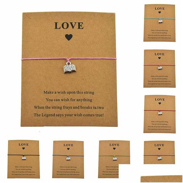 Charm Bracelets New Personality Reading Lovers Book For Women Men Teachers Students Gifts Adjustable Rope Loev Card Jewelry Drop Deliv Dhr2U