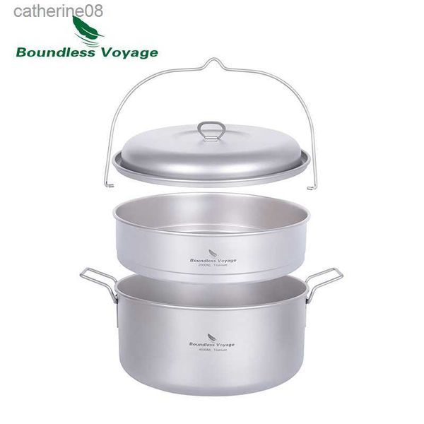 Boundless Voyage Titanium 2L Dampfgarer 4,5L Suppentopf-Set Outdoor Camping Suppentopf mit Aufhängering Leichtes Picknick Wandern Kochen L230621