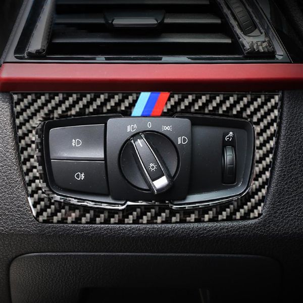 Pulsanti interruttore fari in fibra di carbonio Cornice decorativa Copertura Trim Cruscotto Adesivo modanatura interna per BMW F30 F34 Car Styling201c