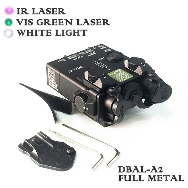 Lanternas Tochas Full Metal DBAL A2 Green Laser Sight Advance 2 Visible IR Dual Beam Visando PEQ 15A Luz Infravermelha Airsoft 230726