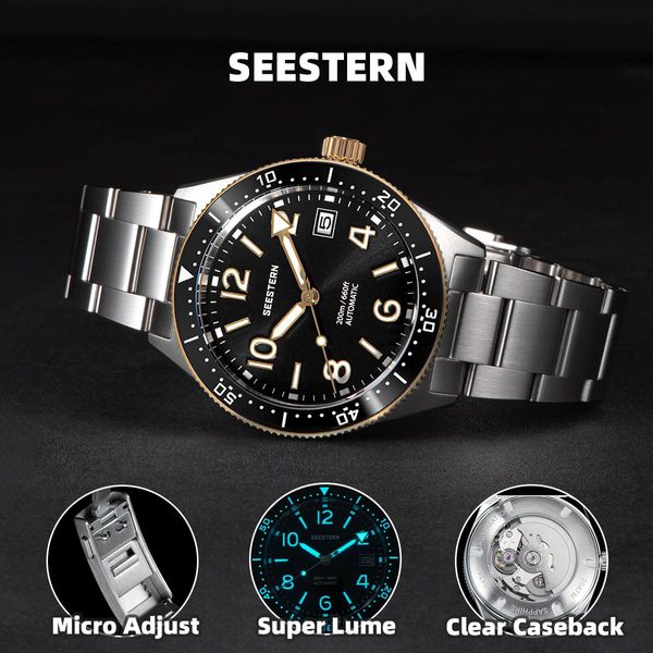 T-Shirts S434 Diver Watch Men Automatic NH35A Bewegung BGW9 Leuchtende mechanische Armbanduhren 20atm wasserdichte Sapphire-Einsatz