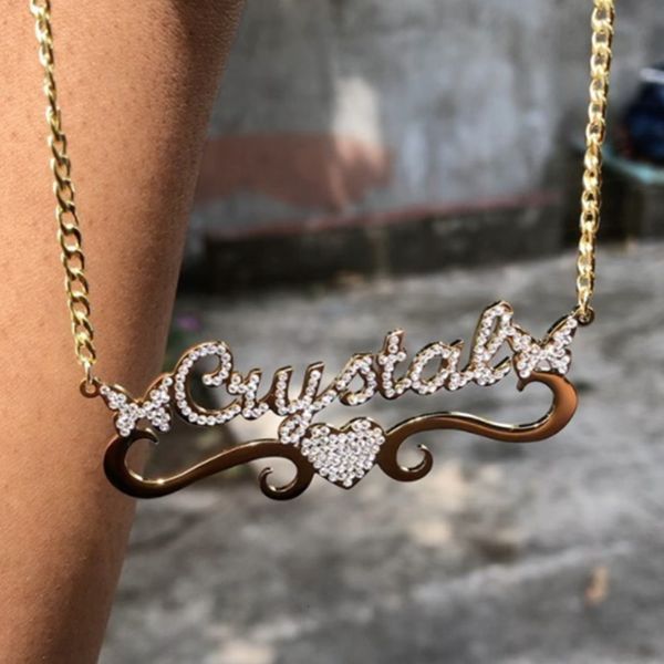 Anhänger Halsketten Personalisierte Name Diamant Handgemachte Halskette Frauen Schmetterling Herz s Kragen Angepasst Choker Geburtstag Schmuck Geschenke 230727