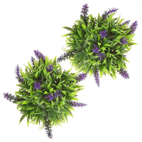 Fiori decorativi 2 pezzi Erba verde Appesa Palla di lavanda Plastica artificiale Vegetazione Vaso da esterno per ufficio