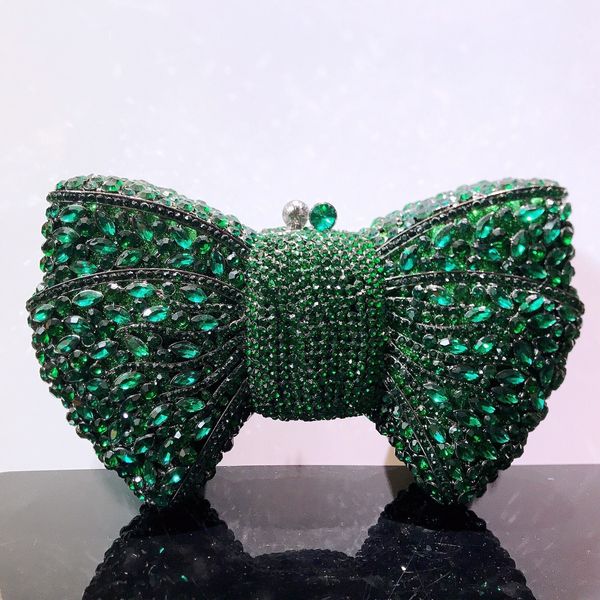 Sacos de noite est Green/Black Clutch Purse Bow Luxo Diamond Women Red Evening Clutches Bags Wedding Bridal Bag Stones Handbags 230726