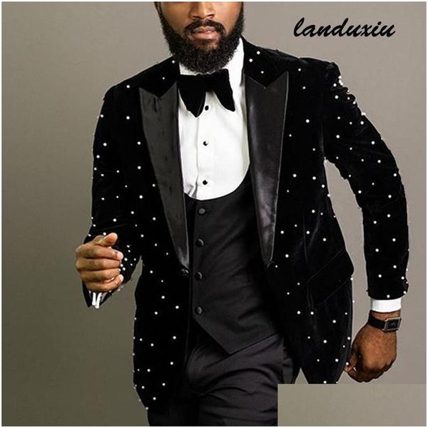 Herrenanzüge Blazer Herren Schwarz Weiß Polka Dots Veet Männer Kostüm Homme Bräutigam Smoking Slim Fit Party Blazer Landuxiu Drop Delivery Ap Dh7Jd