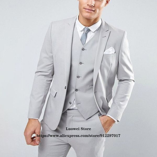 Мужские костюмы Blazers Fashion Light Grey для мужчин Slim Fit 3 Piece Jacket Stars