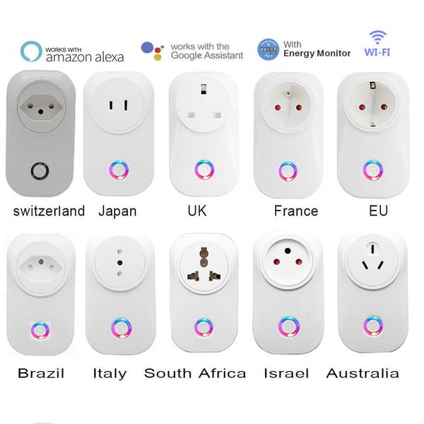 Smart Power Plugs Smart Life WiFi Smart Socket Plug Plug Eu UK AU BR FR JP Israel Ita SWIT Plug 10A/16A Remoto Control Alexa Home Energy Monitor HKD230727