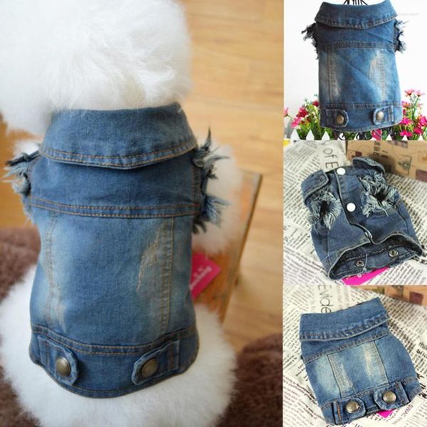 Abbigliamento per cani Cappotto Giacca Abbigliamento Abiti Cucciolo Jeans da cowboy blu Gilet di jeans Forniture per animali domestici