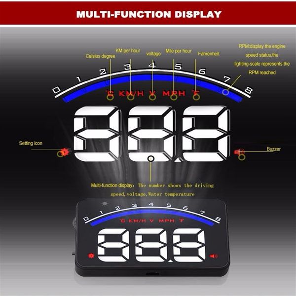 Projetor de painel de carro OBD2 head up display pára-brisa de carro HUD mini 3 5 polegadas sistema de alarme de carro profissional2842