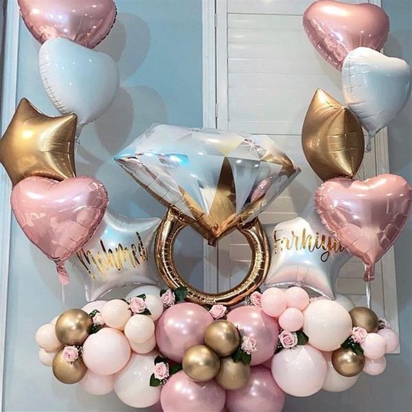 1pc Diamond Ring Folienballons Liebesbrief Ballon aufblasbare Hochzeitsfeier Dekoration Helium Air Ballon Valentinstag Lieferungen Y03359