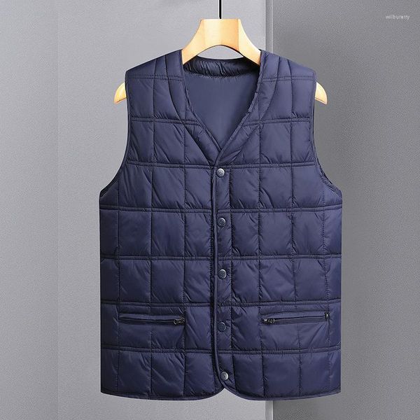 Hommes Gilets Hommes Hiver Bleu Duvet De Canard Gilet Grande Taille Rayé Garçons Veste Sans Manches Surdimensionné 4xl Léger Boutonné Gilet Survêtement