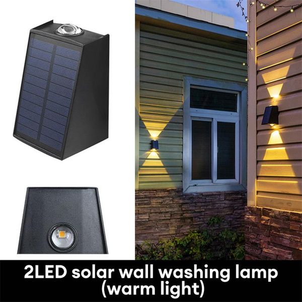 Lâmpada de parede solar LED externa à prova d'água jardim 2 led para cima e para baixo decoração villa pátio varanda escada cerca lâmpada de parede