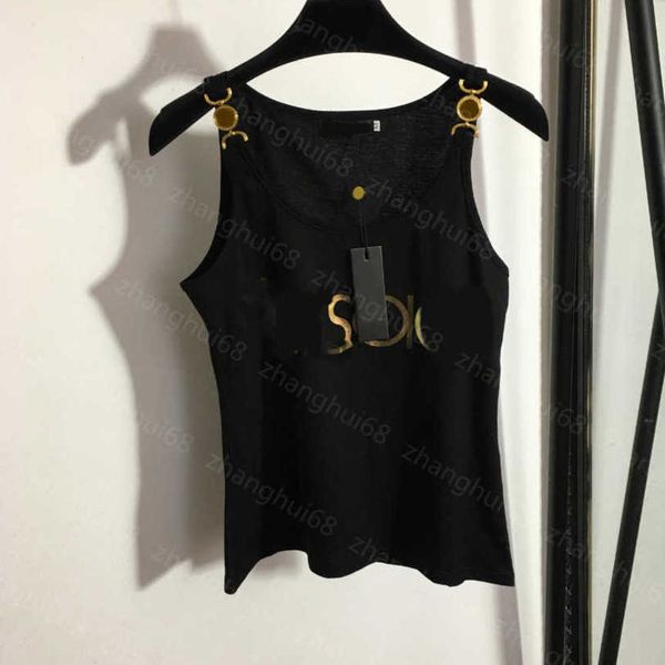 23SS Damen-Designerkleidung Damen-Tanks Medusa-Hardware-Knopf Hot-Gold-Unterhemd mit Buchstabendruck Hochwertige Damenbekleidung A1