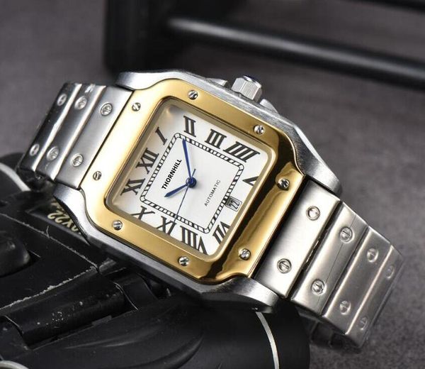 ICE Out Hip Hop Uomo Quadrante Romano Quadrante Serbatoio Orologi 42mm Solid Fine Acciaio Inossidabile Movimento al Quarzo Orologio Non Meccanico Calendario Bracciale Oro Orologio da Polso Regali