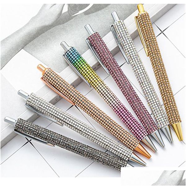 Ballpoint Pens Rhinestone Bling Metal Black Ink Medium Point 1 мм подарок для рождественского дня рождения KDJK2112 Офис доставки Drow School DH06Q