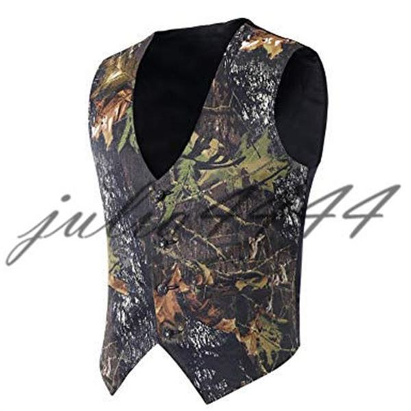 Camo Print Bräutigam Westen Hunter Hochzeit Westen Camouflage Slim Fit Herren Westen V-Ausschnitt Maßgeschneidert2590