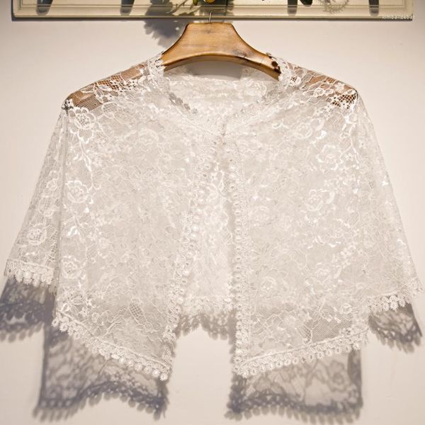 Sciarpe Donna Primavera Estate Vintage White Mesh Lace Pashmina Mantello con scialle per protezione solare femminile R979