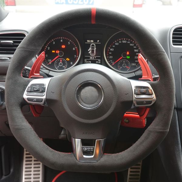 Alcântara preta costurada à mão capa de volante para Volkswagen Golf 6 GTI MK6 VW Polo GTI Scirocco R Passat CC R-Line 2010268G
