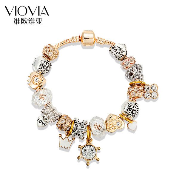 Il nuovo braccialetto di perline di cristallo di vendita calda di Pandora, corona femminile fai-da-te, amore, fiocco di neve, carta da neve