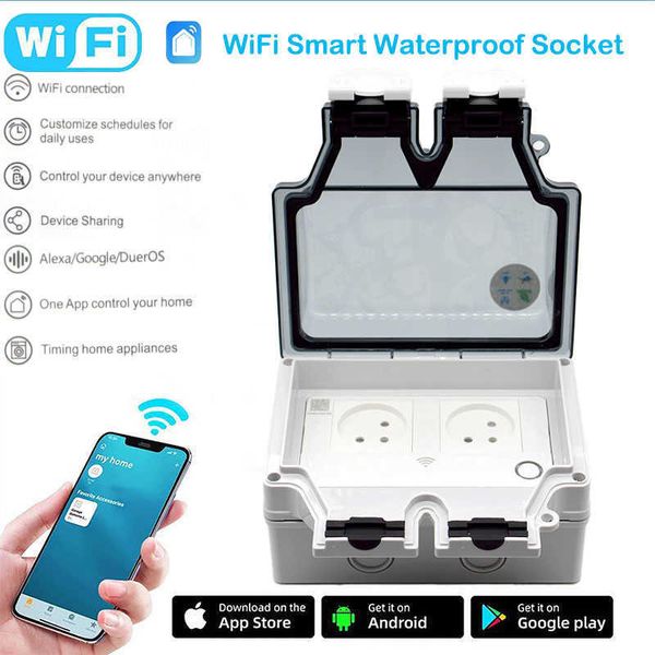 Smart Power Plugs 16A Smart Socket IP66 Waterproof Plug 86Type Switch esterno WiFi Israel Standard Power Jack App Telecomando con Smart Life HKD230727