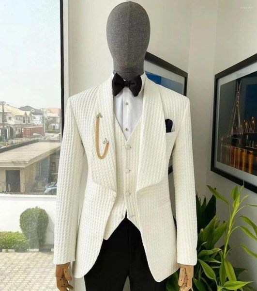 Ternos Masculinos Homens Brancos 3 Peças Blazer Colete Calça Preta Design de Um Botão Negócios Smoking Casamento Trabalho Formal Causal Sob Medida