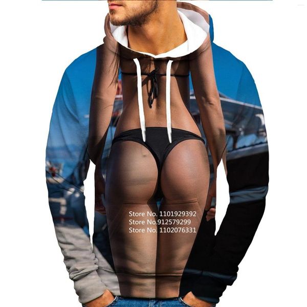 Moletons Masculinos Sexy Beauty 3D Hoodie Man Bikini Printing Sweatshirts Humor Camisa Engraçada Harajuku Pulôver