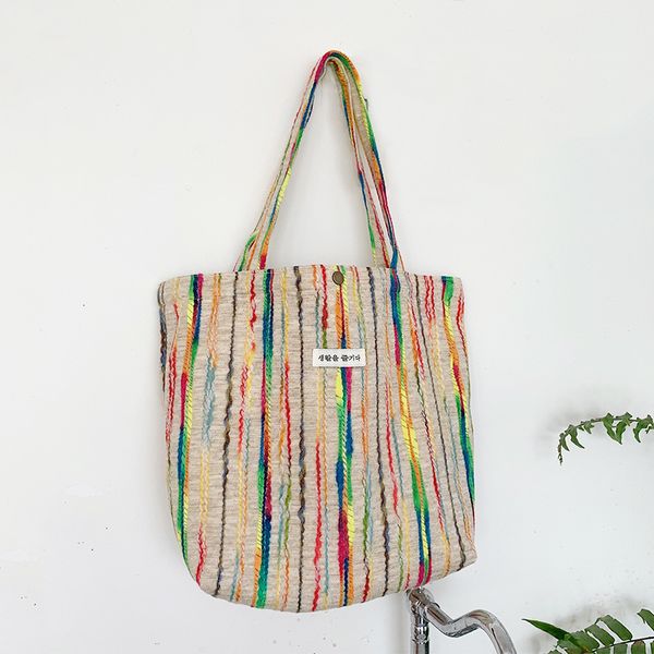 Borse da sera Borse da donna Designer Borsa da spiaggia all'uncinetto Casual con fibbia Simpatiche borse a tracolla Shopper a righe Borsa a tracolla in tela arcobaleno 230727