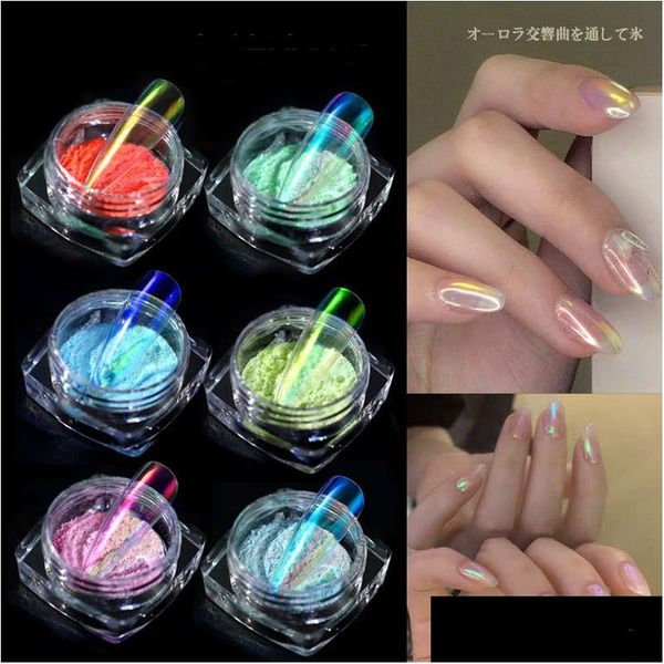 Nail Art Dekorationen 6 Farbe Eis Transparent Spiegel Meerjungfrau Pulver UV Gel Pigment Magie Staub Laser Drop Lieferung Gesundheit Schönheit Salon DHCWK