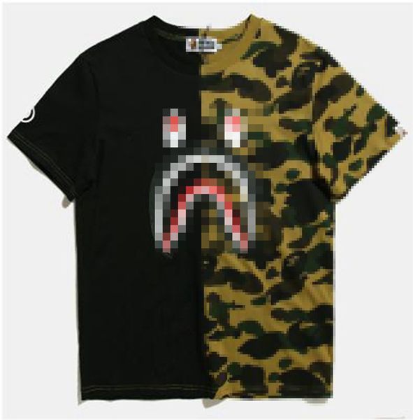 Camisa A Bathing Ape verão Chaopai Youth solta camuflada colorblock estampada gola redonda camiseta de manga curta